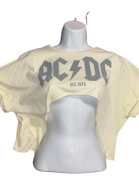 AC/DC Washed Boxy Crop Tee – Ivory – Size Small